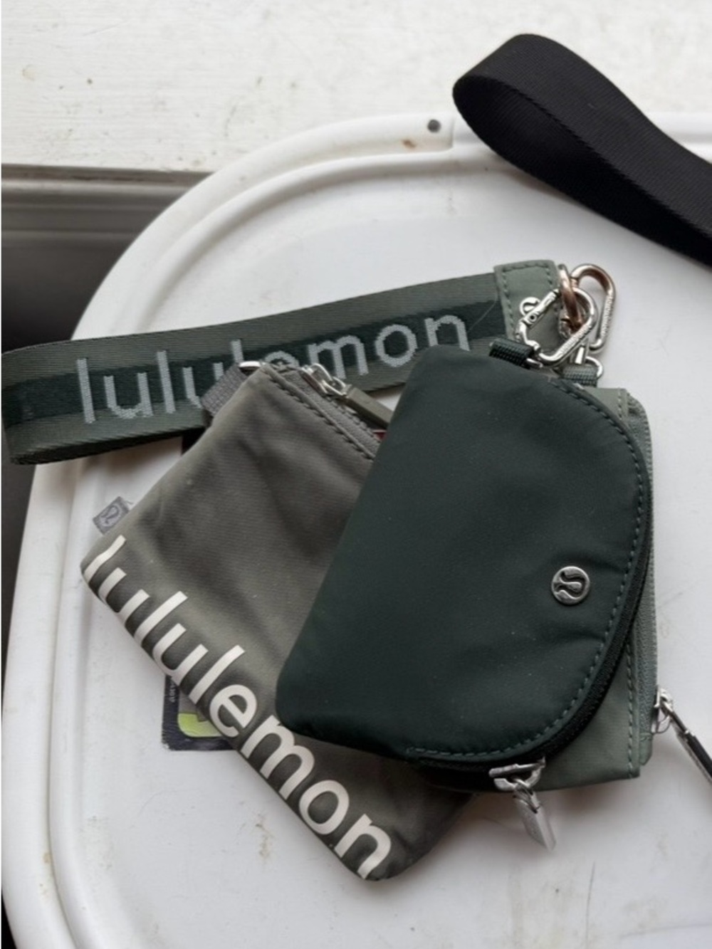 Lululemon Dark Green Wristlet Coin Pouch with Logo Strap